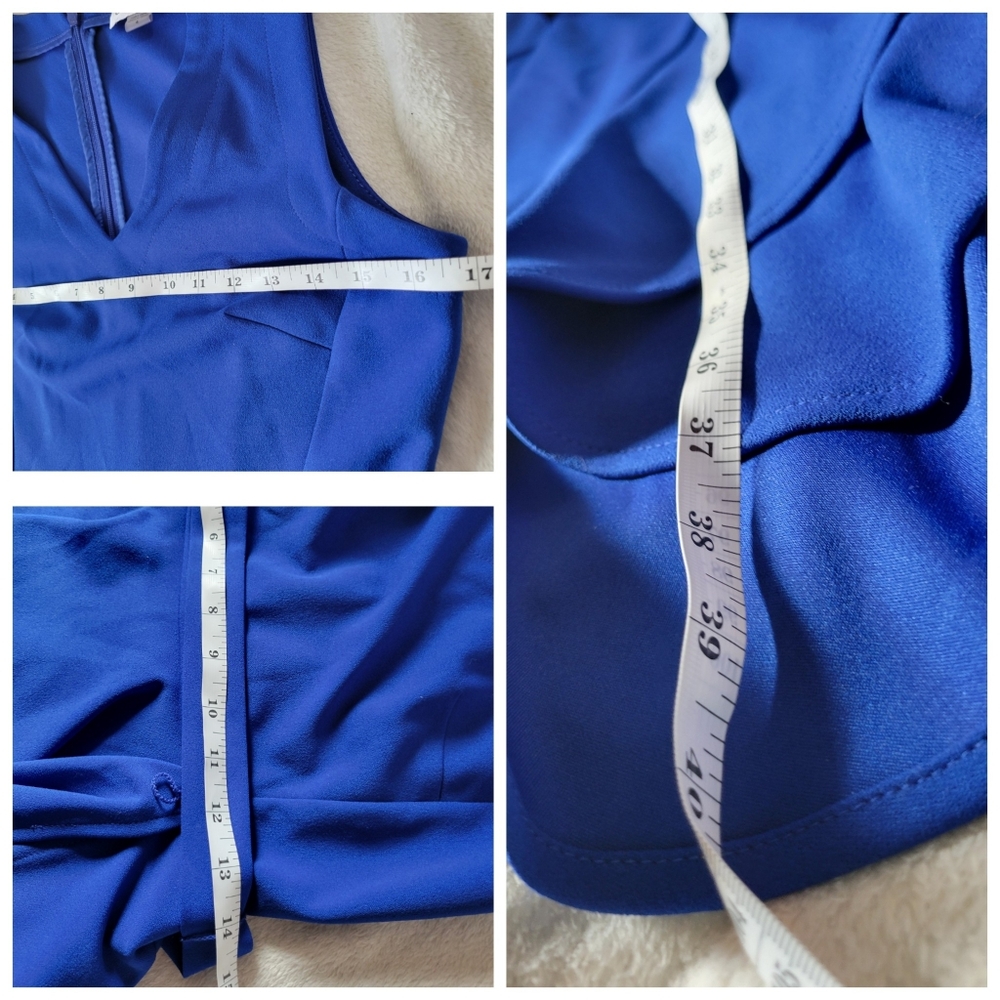 ✨️HP✨️Calvin Klein | NWOT Royal Blue Scuba Crepe V-Neck Ruffle Trim Midi Dress - Picture 12 of 13